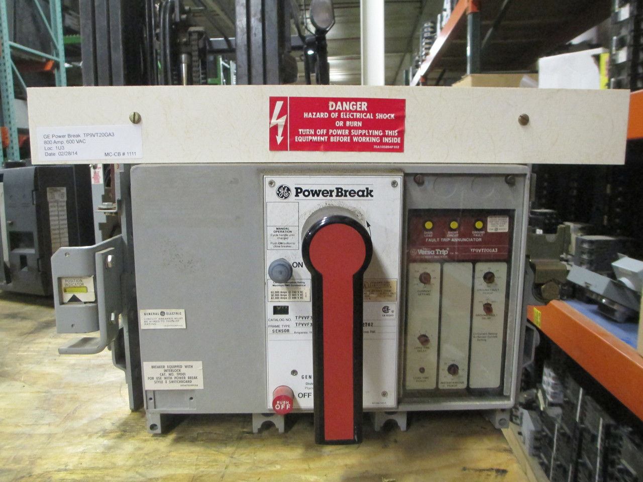Picture of TPVVF3608 GE Power Break Breaker 800 Amp 600 VAC M/O D/O LIG