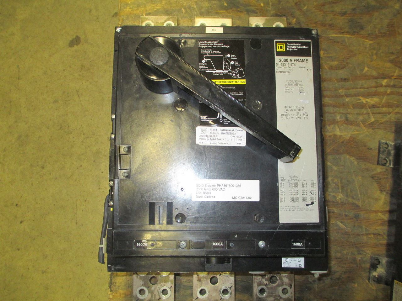 Picture of Square D PHF3616001386 Circuit Breaker 1600 Amp 600 Volt AC M/O F/M
