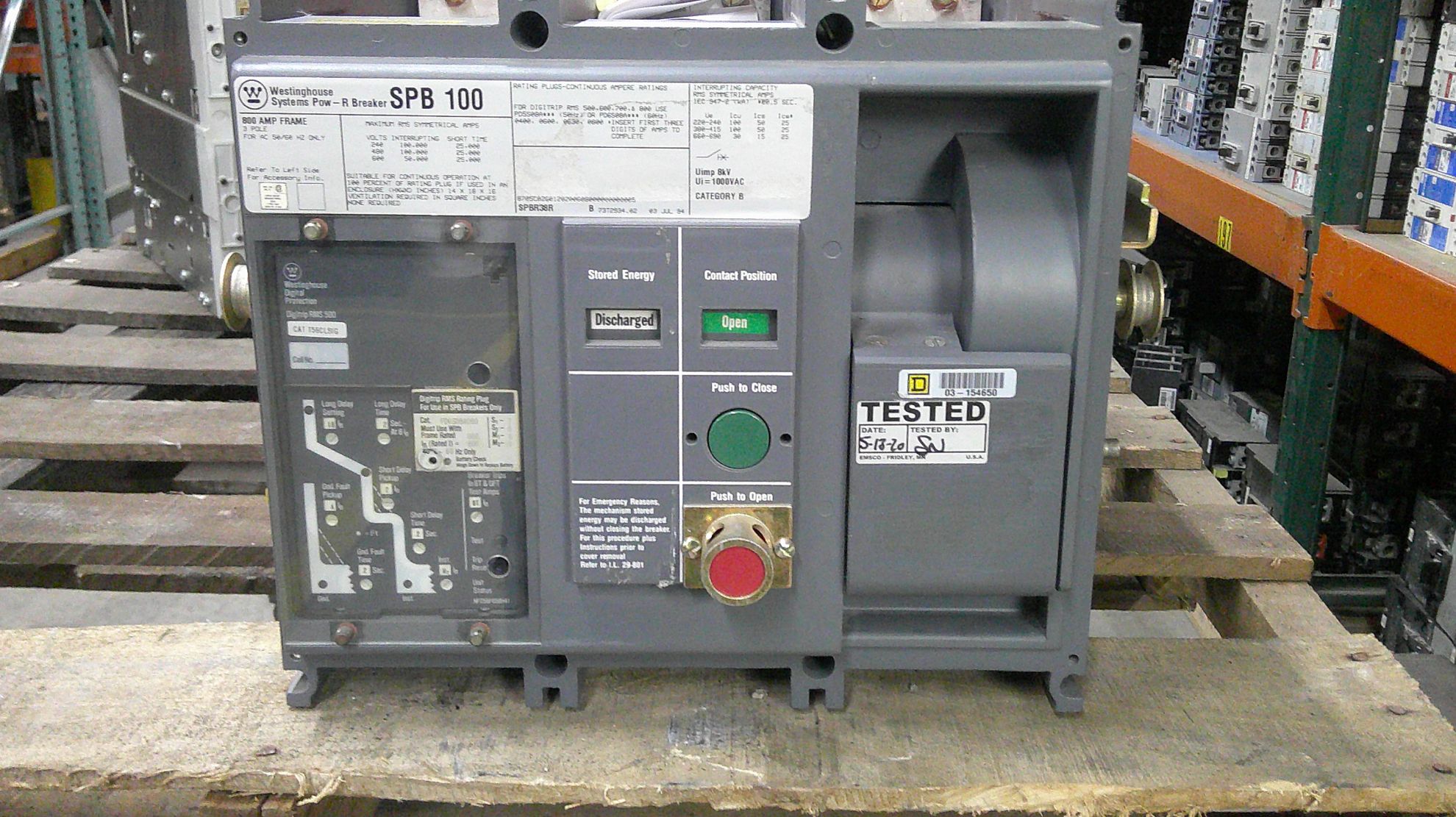 Picture of Westinghouse SPB100 Circuit Breaker 800 Amp 600 Volt AC M/O D/O
