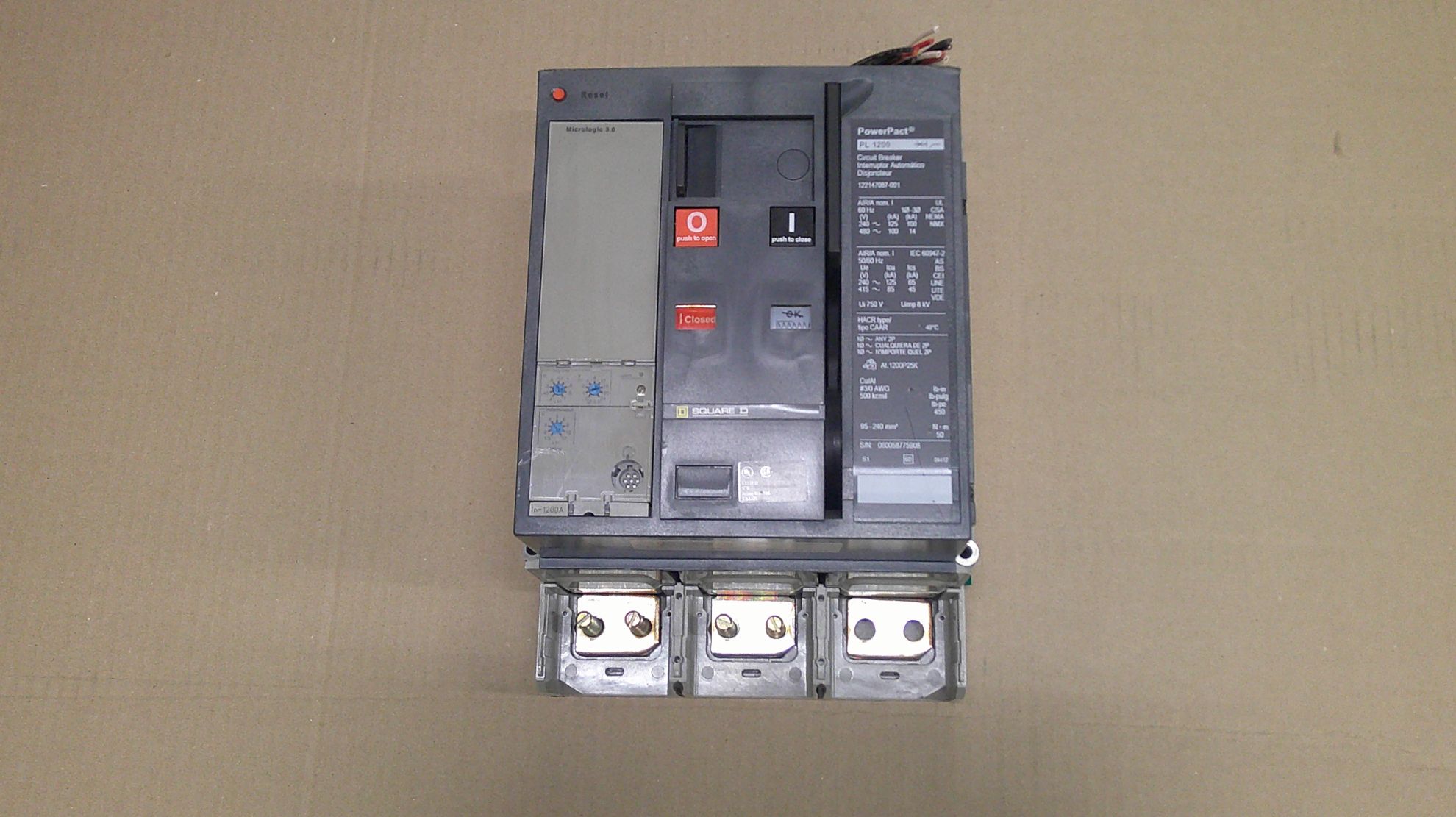 Picture of Square D PowerPact PL1200 Circuit Breaker 1200 Amp 600 Volt AC M/O F/M